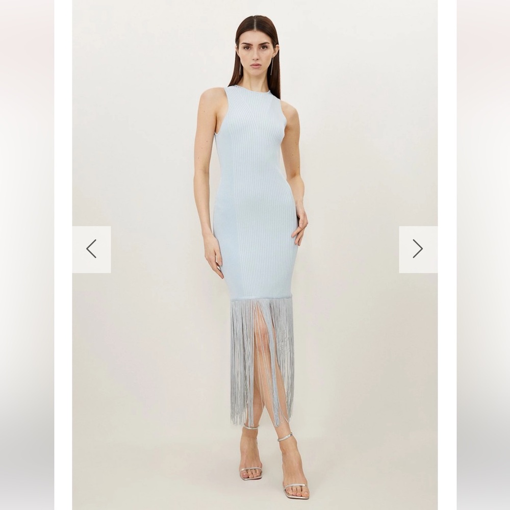 Karen Millen Light Blue Fringe Midi Dress - Picture 2 of 9